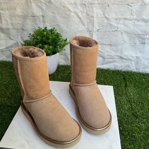 UGG Classic Short Shine Boots Beachwood Twinface Sheepskin
Water-resistant Sz 5 - Picture 11 of 14